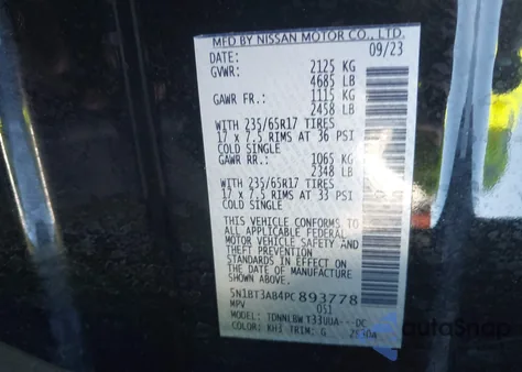 2023 Nissan Rogue S Intelligent Awd from USA, damaged, VIN 5N1BT3AB4PC893778